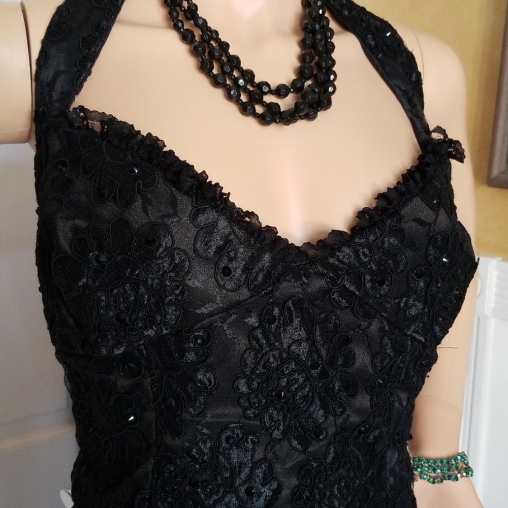 Stunning Vtg Handmade Lace & Sparkle Halter Dress - Picture 3 of 10